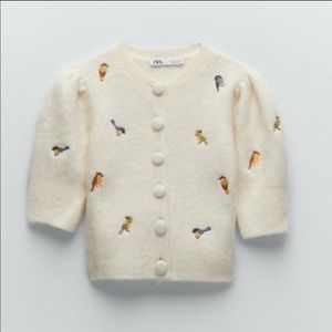 zara embroidered knit cardigan